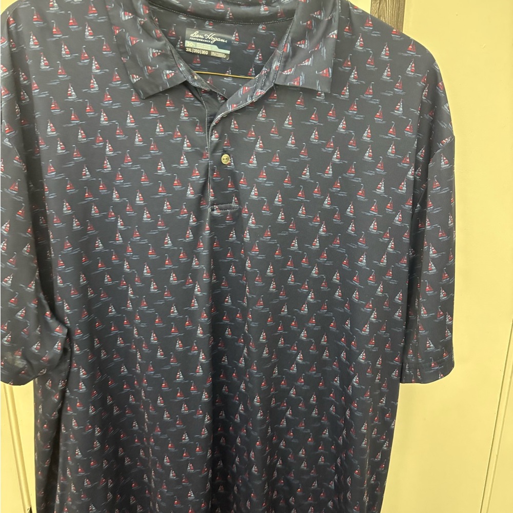 Big and tall Ben Hogan Men's Polo Shirt - Navy and Red Sailboat Pattern